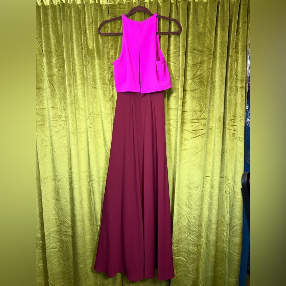 Jill Jill Stuart Lovely Duo Colorblock gown in hot Pink and Burgundy Size 4 $328 - Picture 8 of 10